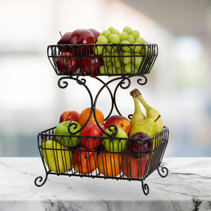 Gourmet Basics by Mikasa French Countryside 2 Tier Black Fruit Storage Basket